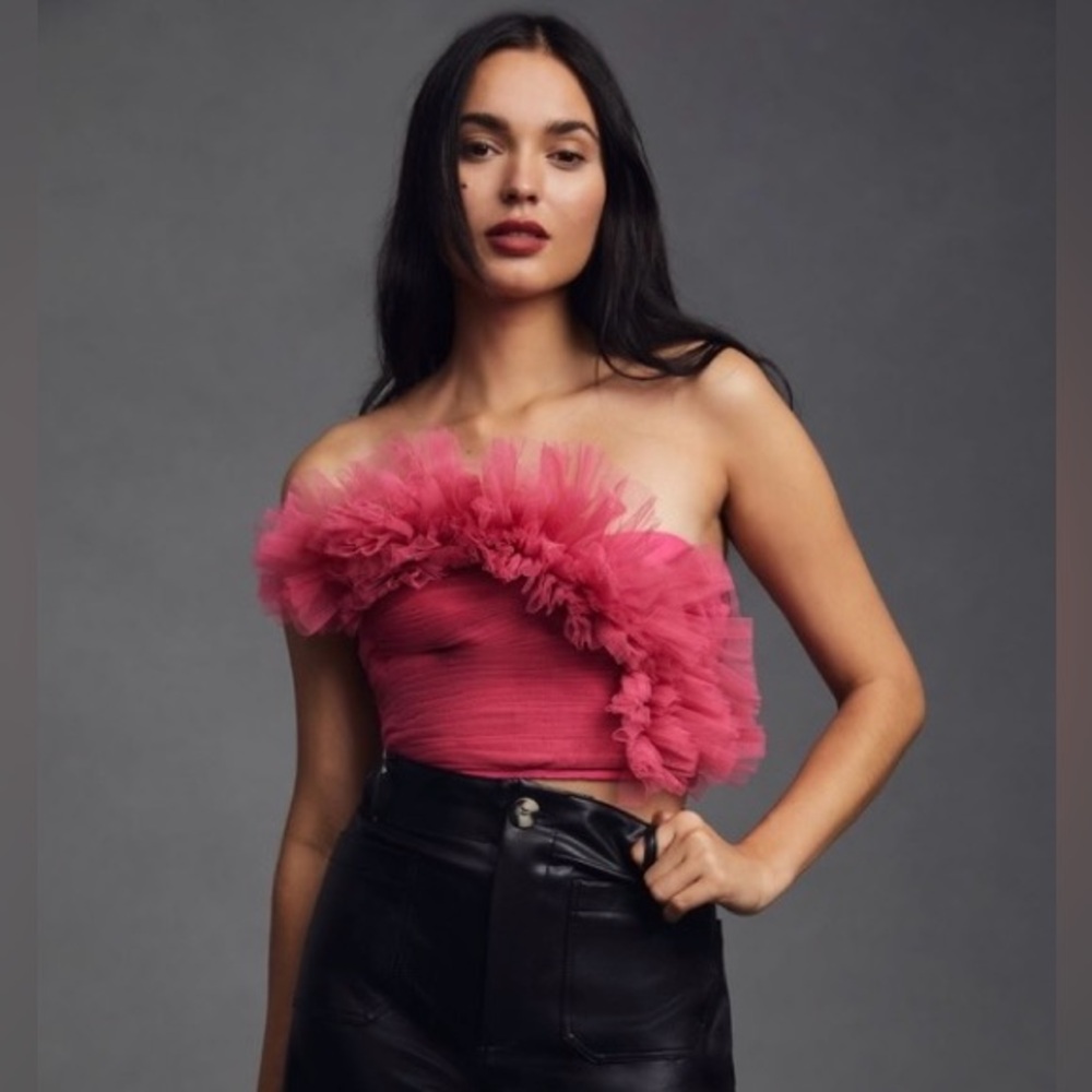 Ranna Gill Anthropologie Fuchsia Pink Tulle Strapless Crop Top size Medium